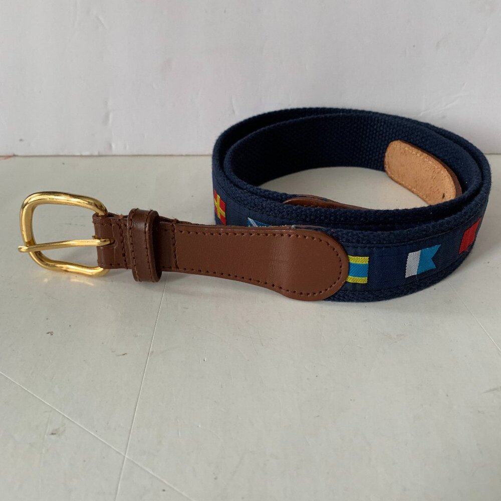 Nautical Boating Canvas & Ribbon Belt w Signal Flags Size 38 ENGLISH SPORT SHOP